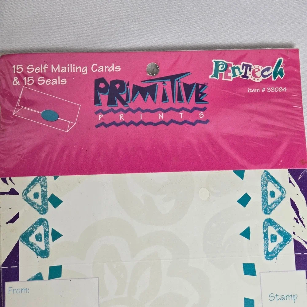 Pentech Primitive‎ Prints Self Mailing Cards & Seals, 15 Count, 33084, Vtg New